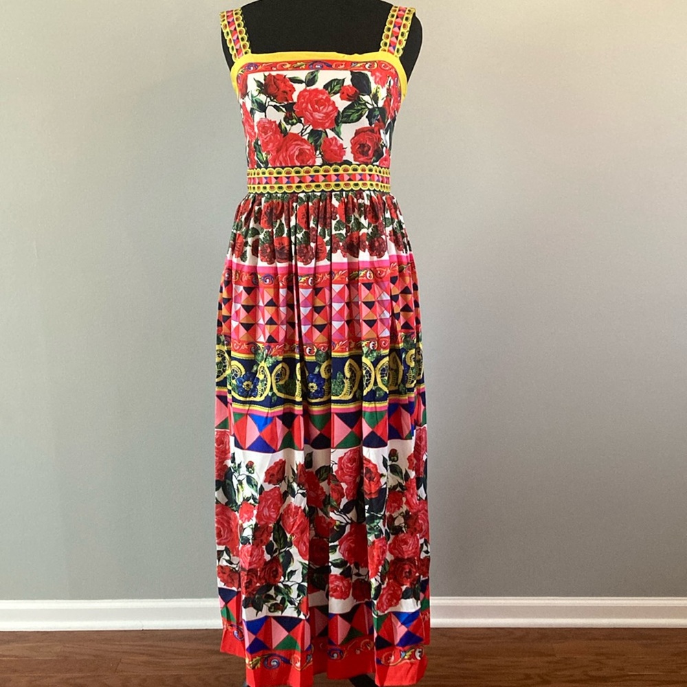 Graphic Floral Maxi Dress with Yellow Accents